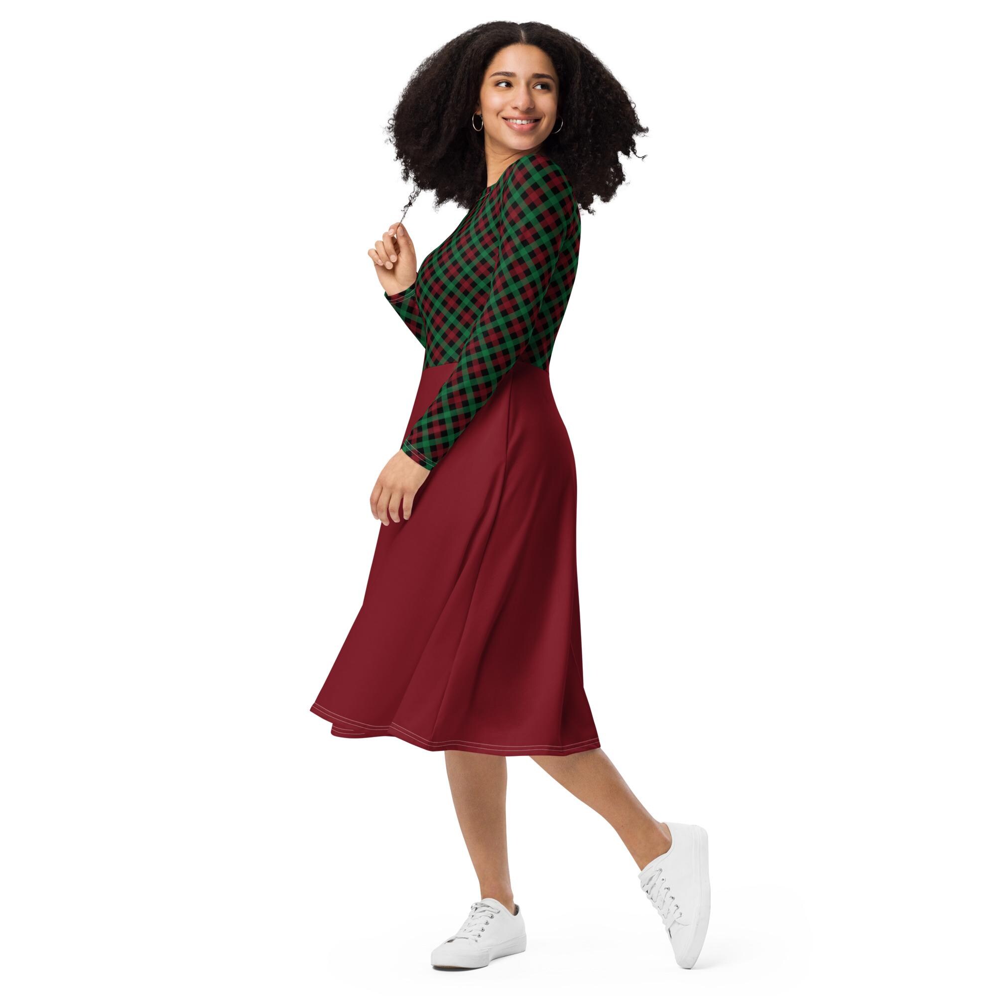 Robe Rouge à Carreaux Pour Bébé - Col Et Manches Longues - Thème Noël - Taille 12-18 Mois