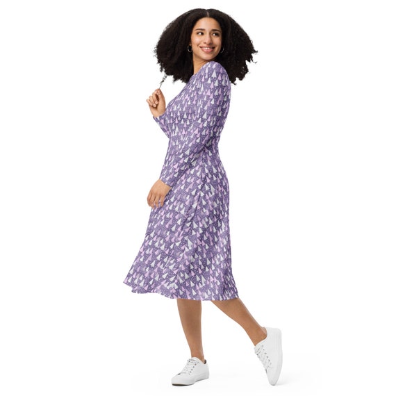 Lavender Christmas long sleeve midi Dress with pockets, Lilac X-mas Dress, Plus size Dress, Holiday Dress, Christmas Midi, Modest Dress