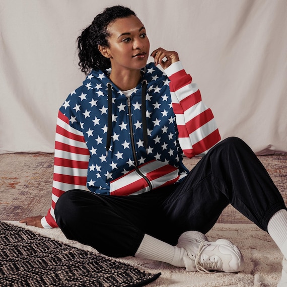 Prayersavenu アメリカ国旗　ジップフーディー Stars & Stripes Zip Hoodie, USA Hoodie, Comfy Sweatshirt