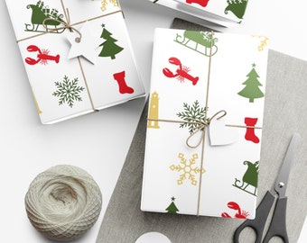 New England Christmas Gift Wrapping Paper, Unique design, winter holiday season, Northeast United States Theme,