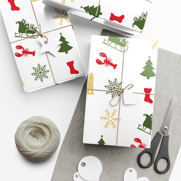 New England Christmas Gift Wrapping Paper, Unique design, winter holiday season, Northeast United States Theme,