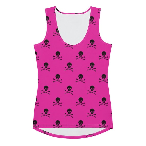 トップス L.B.G. pink skull tank top Pink Skull & Crossbones Tank Top: Pastel Goth Sleeveless