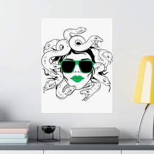 Chill Medusa Posters, Greek Mythology, Fun Wall Art, Home Decor, Medusa Poster, Medusa Art, Dorm Room Art, Cool Posters