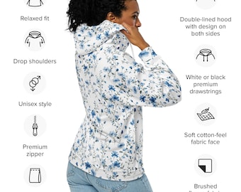 Wildflowers zip hoodie, Flower Hoodie, Spring Sweatshirt, Women's Sweatshirt, Cottagecore Hoodie, flower lover gift, flower sweatshirt