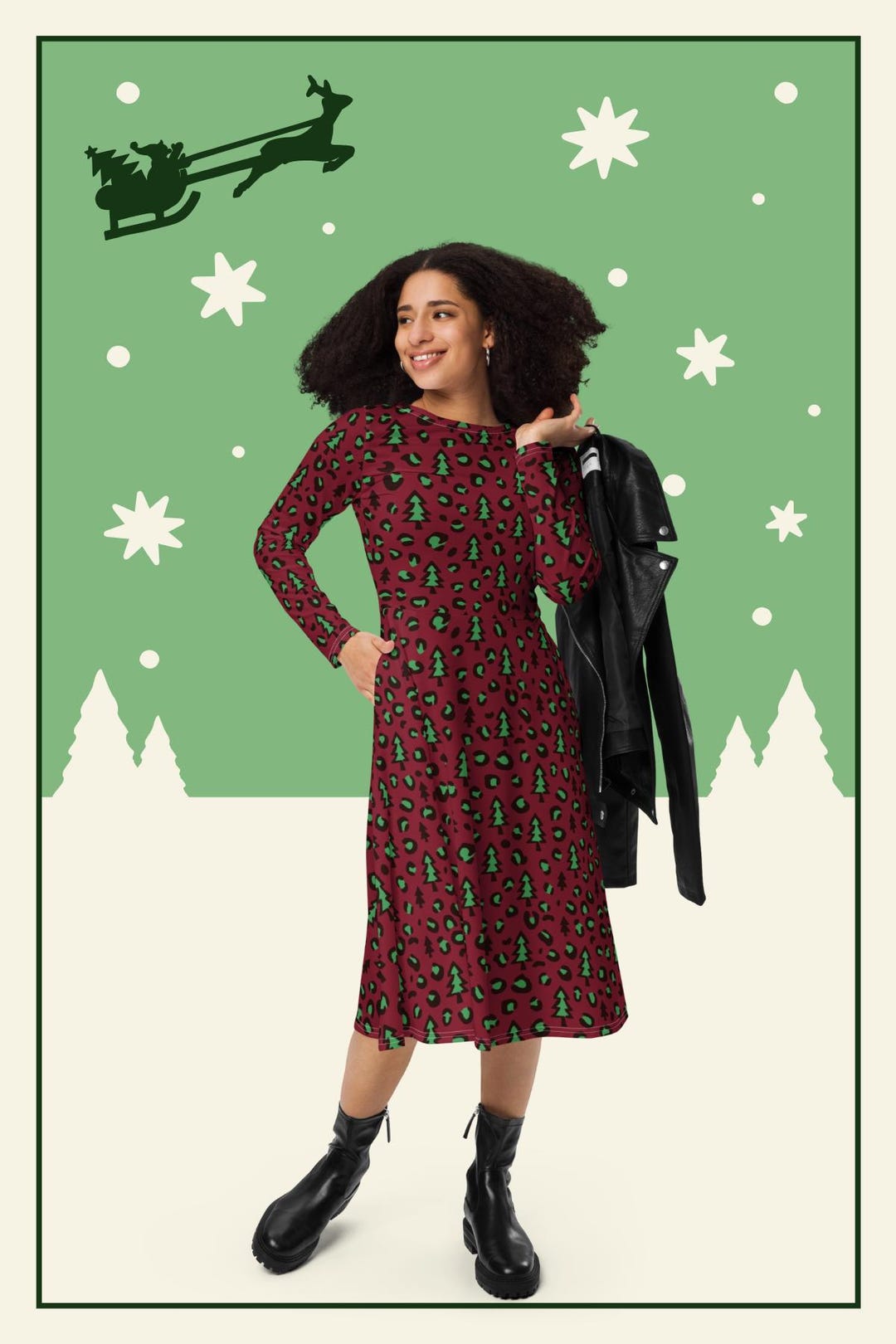 Leopard Print Christmas Trees Long Sleeve Dress With Pockets, Women's  Clothing, Plus Size Holiday Season Dress for Women, Funny Christmas - Etsy  Israel