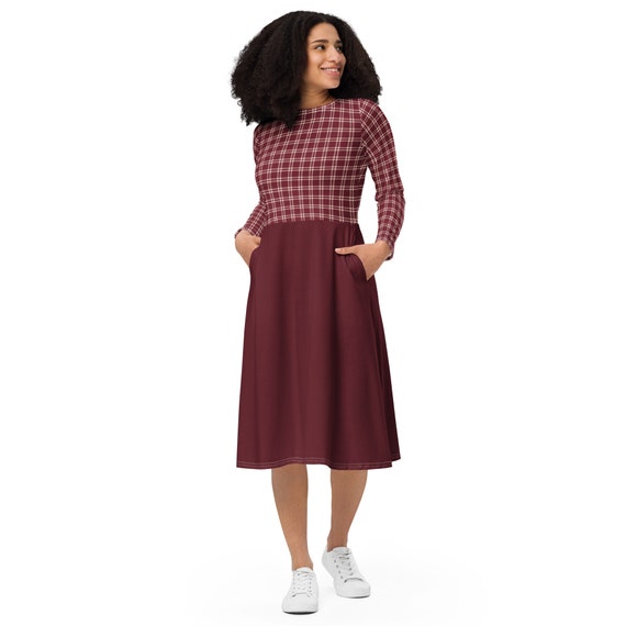 plaid burgundy dress Red Plaid Ivy Maxi Dress Ro's Garden Red Plaid / S main image 1