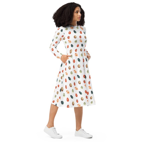 Easter Eggs Long Sleeve Midi Dress Easter Dress Dress With Pockets Spring Dress Plus Sizes Available Etsy UK