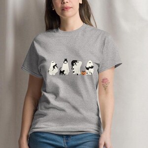 Ghosts and Cats T-Shirt, Cat Ghost Tee, Cute Cat Shirt, Halloween Cat T-shirt, Spooky Season T-Shirt, Cat Lover Halloween Shirt