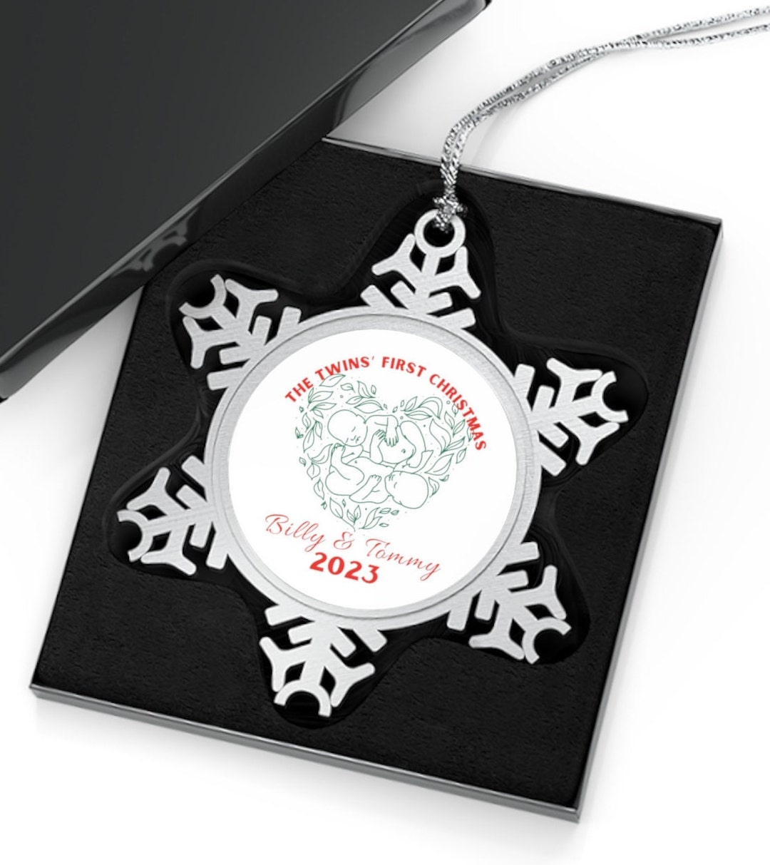 CUSTOM Twins' First Christmas Personalized Pewter Snowflake Ornament