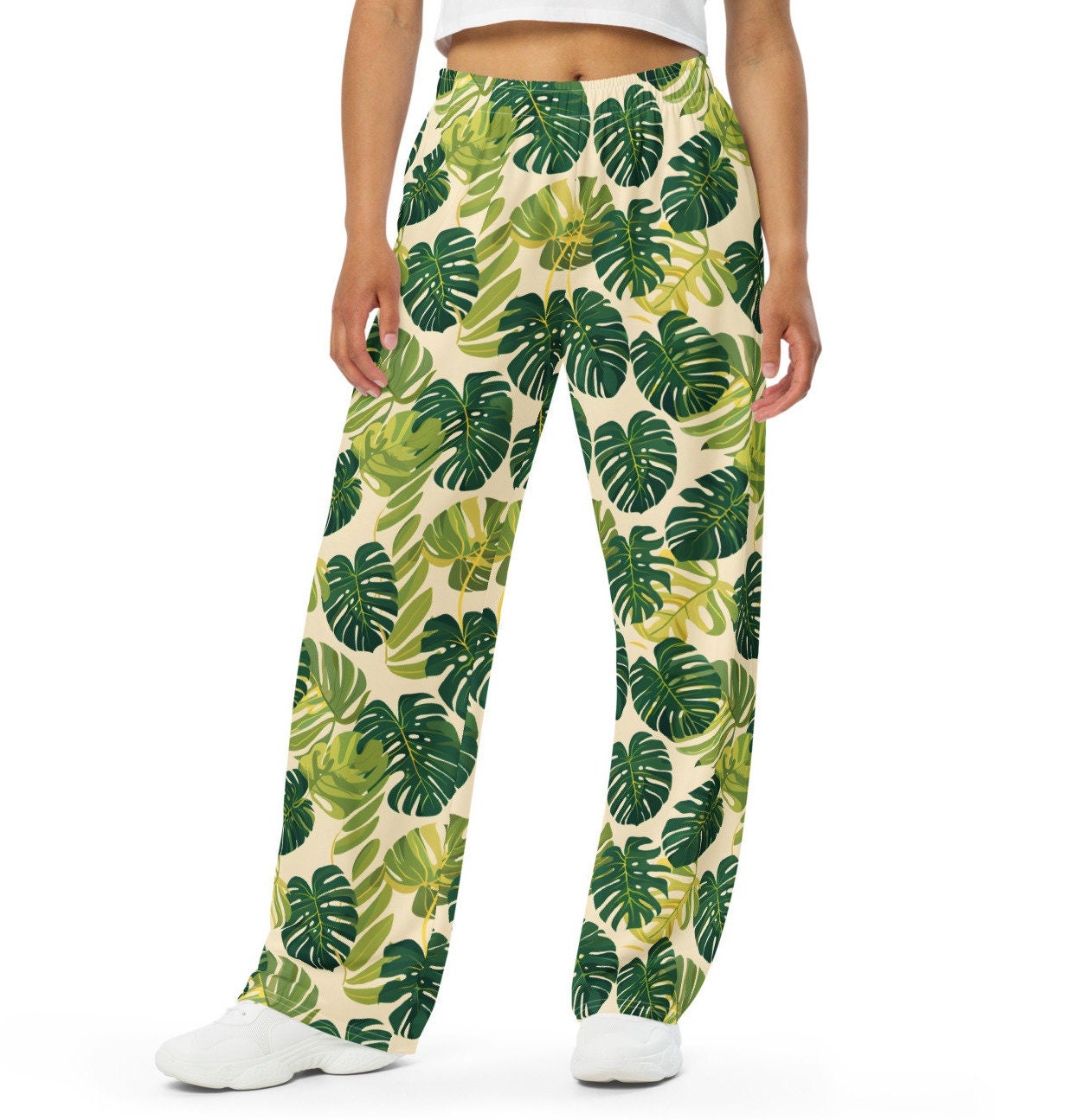 Monstera Leaves Wide-leg Pajama Pants: Comfy Plant Lover