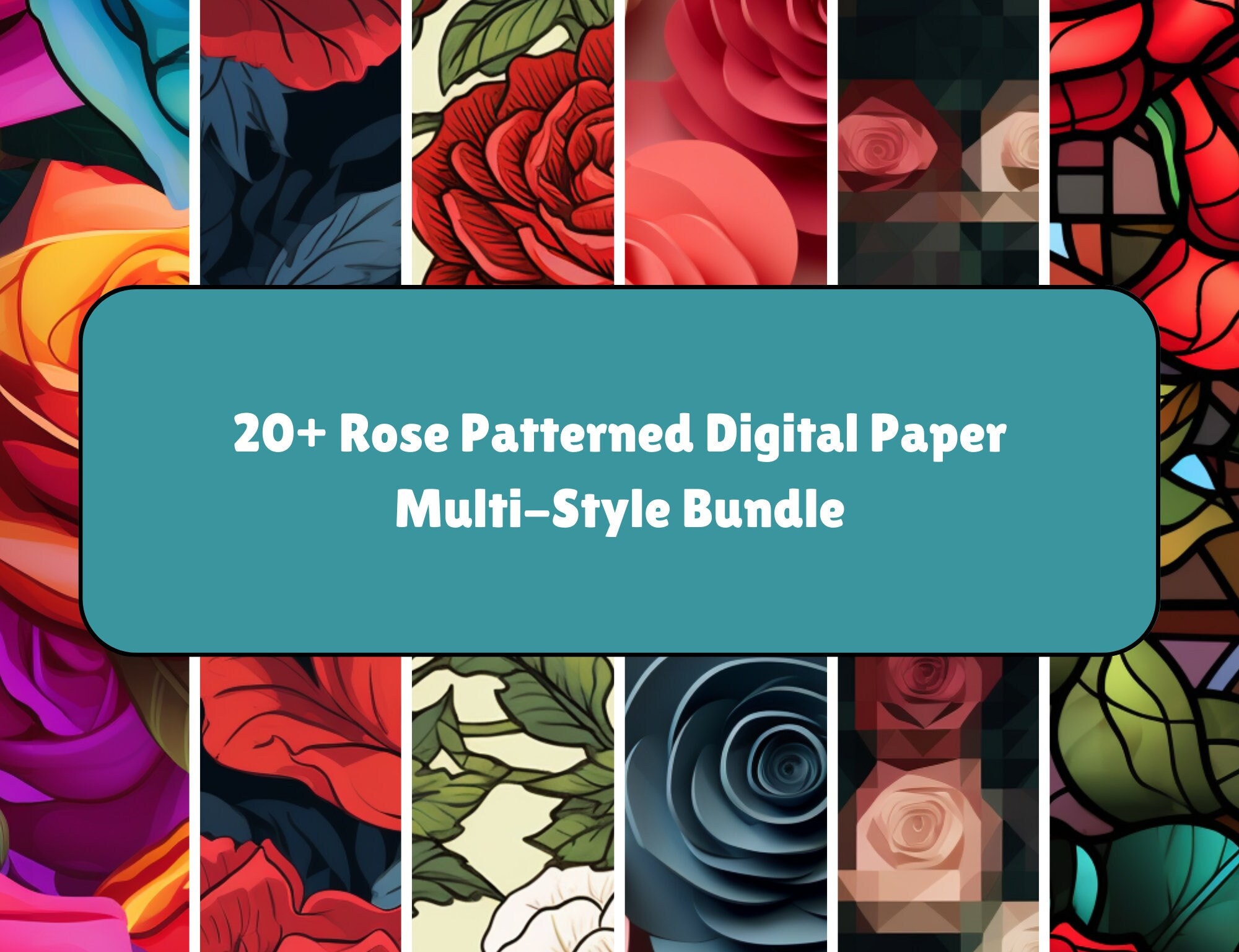 20+ Rose Patterned Digital Paper Bundle, High Definition PNG File ...