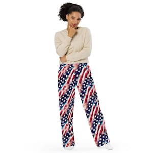 Stars and Stripes Wide-Leg Pajama Pants: Patriotic USA Flag