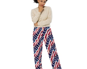 Stars and Stripes wide-leg pajama pants, USA Pajama Pants, American Flag Pants, Patriotic Pajamas