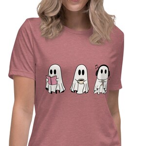 Koszulka damska Ghost Crew Relaxed T-Shirt, Halloween, Głupie, straszne, kreskówkowe duchy, jesienna koszulka świąteczna, zabawna koszulka, prezenty dla nauczycieli
