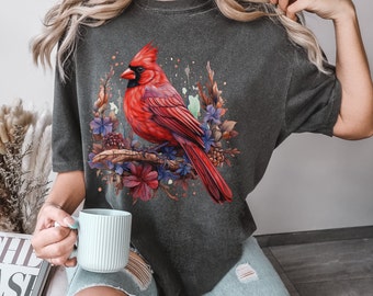 Comfort Colors Cardinal T-shirt, Animal Lover Shirt, Bird T-shirt, Bird Watcher Tee, Unique Gift Idea, Water Color Art Tshirt, Bird Shirt