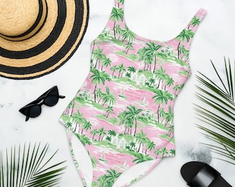 Maillot de bain une pièce rose tropical : maillot de bain coquin pour femme