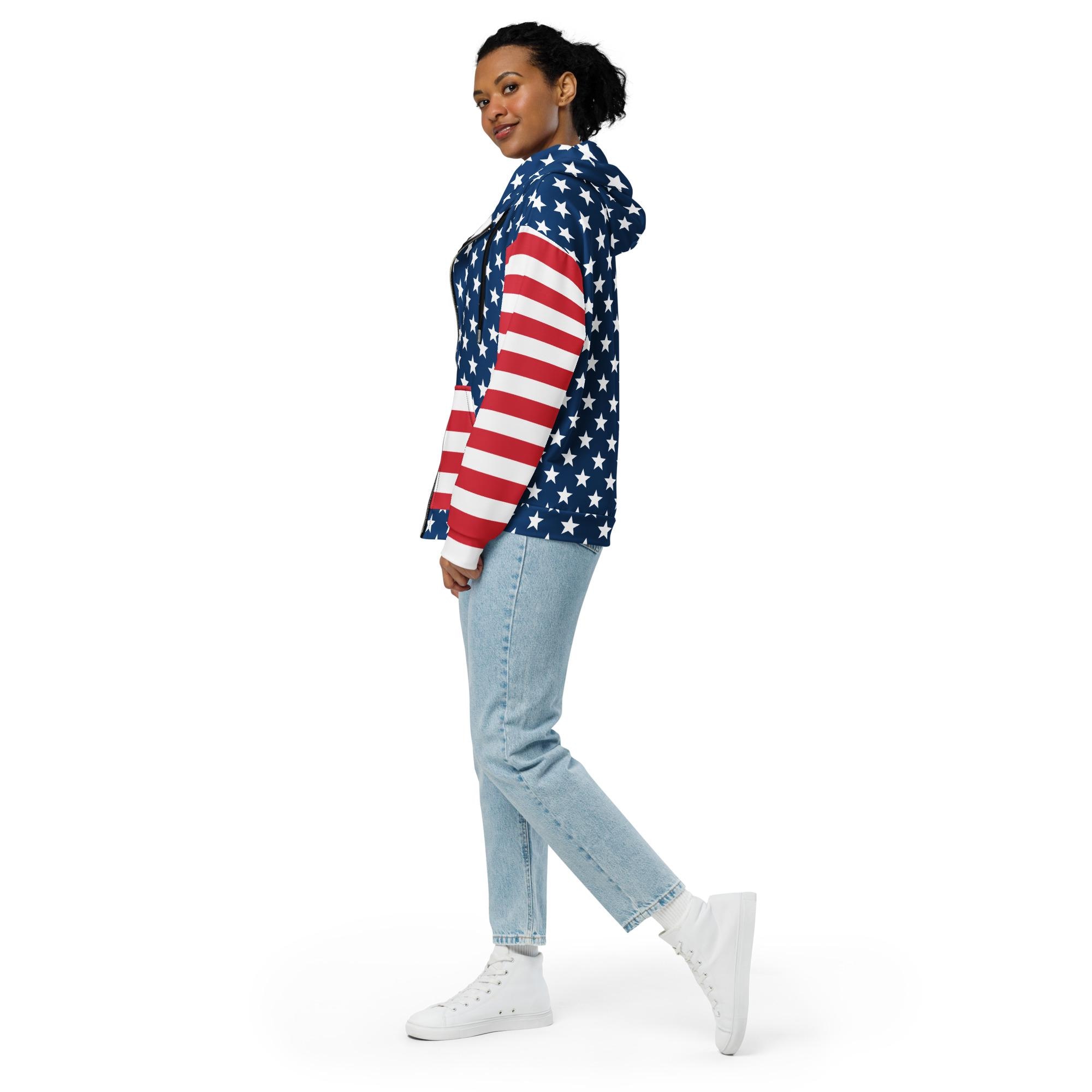 Stars & Stripes Zip Hoodie, USA Hoodie, Comfy Sweatshirt