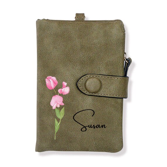 Getname Personalized Birth Month Flower Wallet – Vegan Leather Credit Card Holder With Custom Name, Gift For Her - View #9
