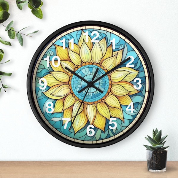 Stained-glass Art Sunflower Art Wall Clock Fun Gift, floral art, analog clock, home decor