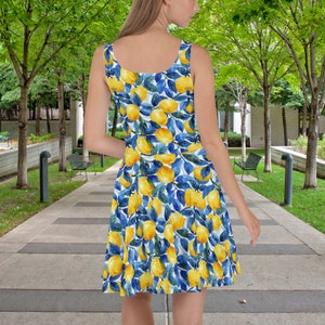 Blue Lemon Sundress for Spring Sun Dress, Spring Outfit, Plant Lovers Dress for Women, Gardeners Lemon Dress, Fruit Dress, Lemons Sundress