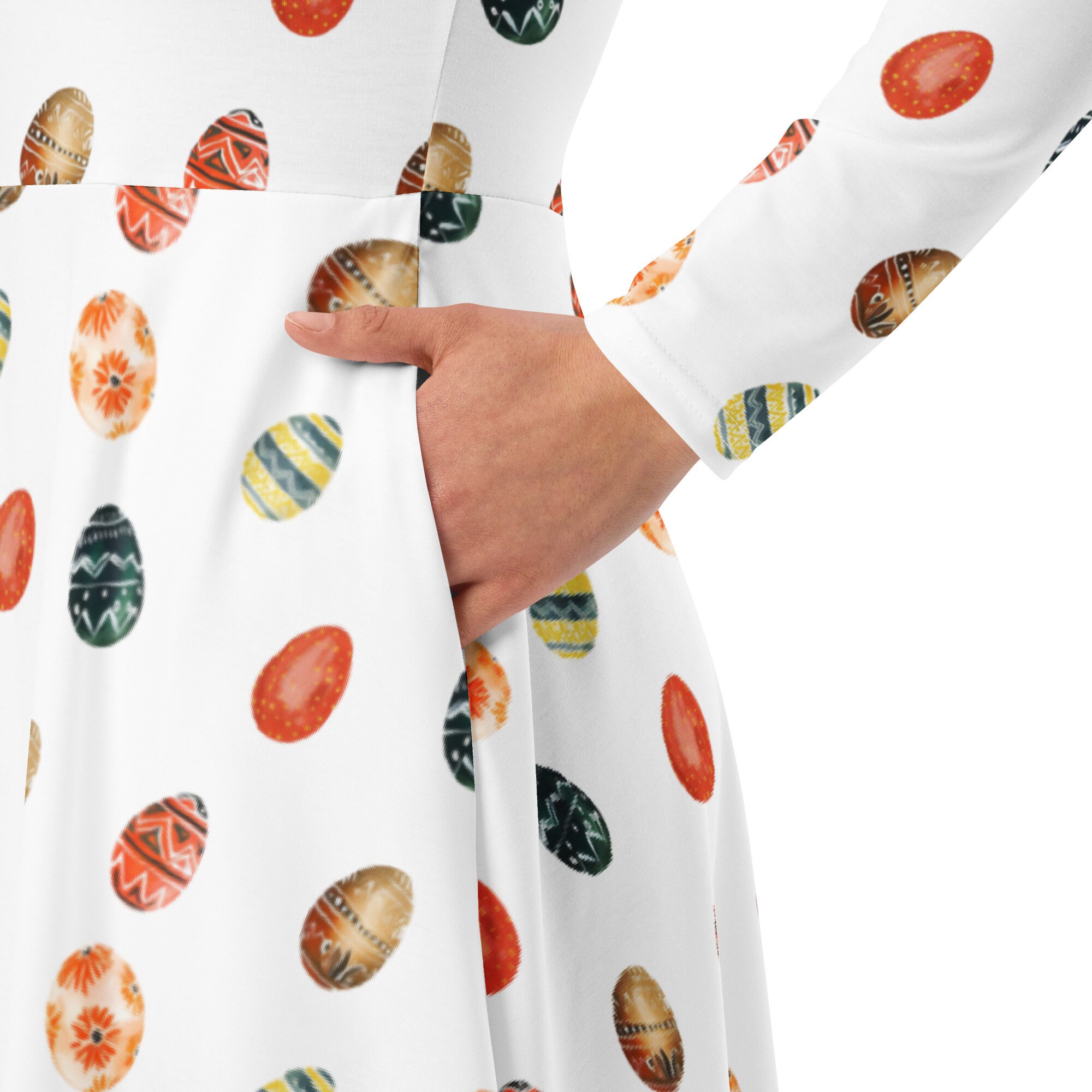 Easter Eggs long sleeve midi Dress, Easter Dress, Dress with pockets, Spring Dress, Plus Sizes Available