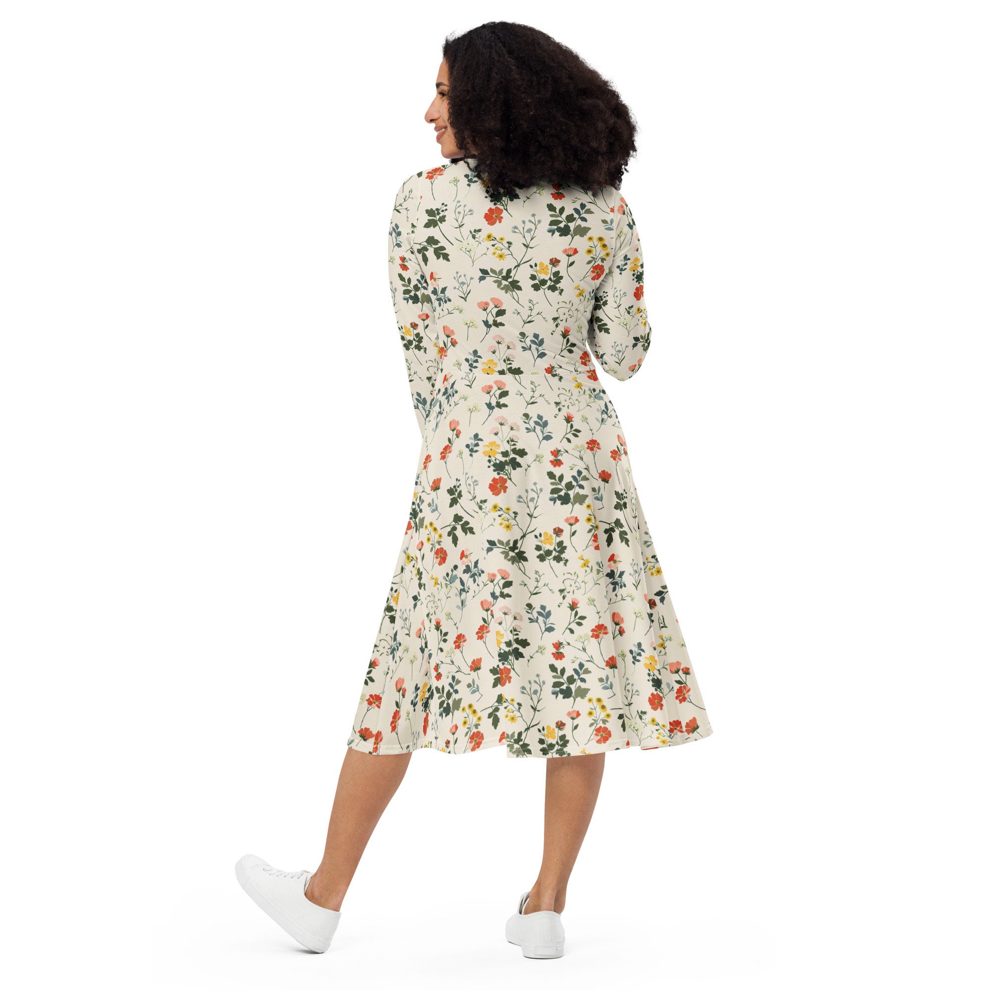 Waist Gather Shirt Midi Dress - Wild Flowers
