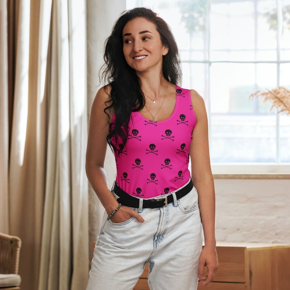Pink Skull & Crossbones Tank Top: Pastel Goth Sleeveless Shirt - Etsy