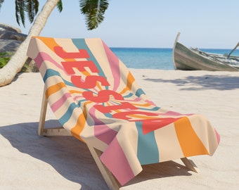 Toalha de praia personalizada com design de cata-vento, presentes para ela, design divertido e divertido, presente de férias, para amantes da praia, toalha de piscina