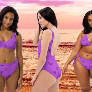 Purple Goth Swimwear, Goth Swimsuit, Goth Bikini, Beachwear, Women&#39;s Swimwear, Separate Tops and Bottoms, Plus Size Bikini, One-piece Suit