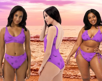 Purple Goth Swimwear, Goth Swimsuit, Goth Bikini, Beachwear, Women's Swimwear, Separate Tops and Bottoms, Plus Size Bikini, One-piece Suit