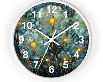 Stained-glass Dandelion Art Analog Wall Clock, Home Decor Fun Gift, Kitchen Clocks Wildflower Clock, Dandelion Wall Clock Gift for Plant Mom