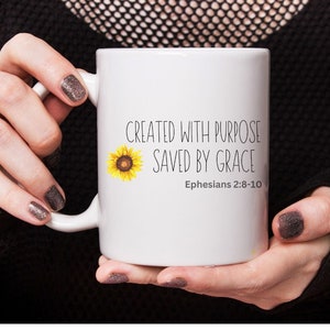 Created With Purpose Saved By Grace - Christian Coffee Mug - Christian Gift - Prayer Mug - Quiet Time - Accent Coffee Mug, 11oz