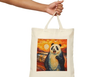 Panda Bear Canvas Tote Bag, Aesthetics Beach Handbag, Carryall Market Bag, Expressionism Art, The Scream, Satchel Purse, Animal Bear Lover