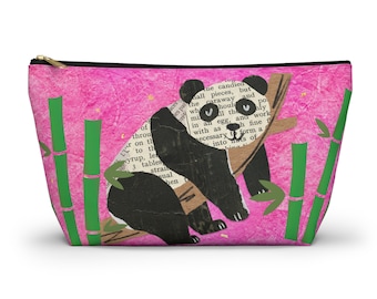 Panda Bear Accessory Pouch, Pencil and Pen Case, Tech Case, Makeup Kit, T-bottom Travel Bag, Makeup Bag, Animal Paper Cutout Phone Pouch