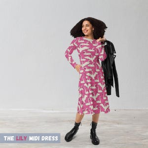 chinese dress ladies Lily Long Sleeve Midi Dress-Gallery Blue, Leaf Terrace