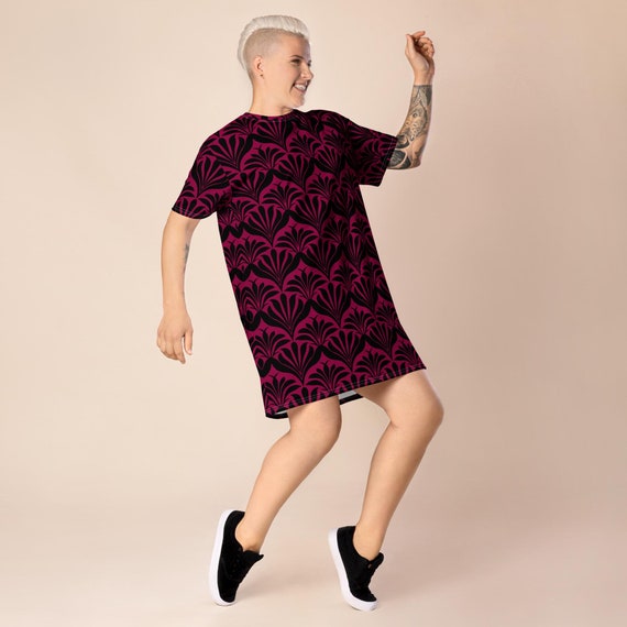 Floral Knit Jersey T-Shirt Dress, The Mira T-Shirt Dress , Boho Aesthetic Clothing, Art Deco, Casual Dressy Street Apparel, Plus Sizes