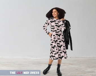 Floral Long Sleeve Midi Knit Jersey Dress, the Lily Midi Dress With  Pockets, Boho Flower Aesthetic Clothing, Trendy Streetwear, Plus Sizes -  Etsy