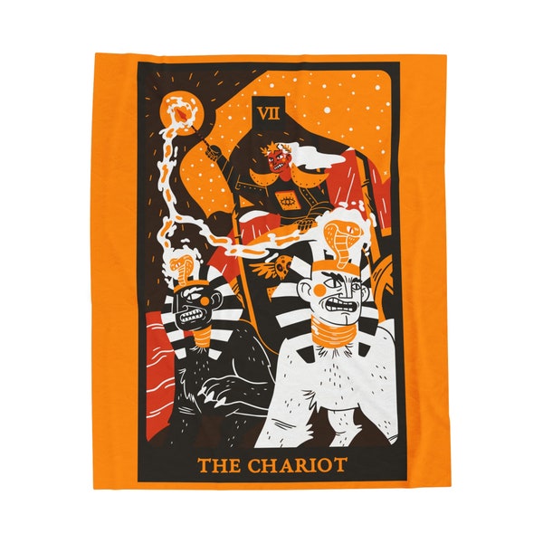 The Chariot Tarot Card Velveteen Plush Blanket, Major Arcana VII, Spiritual Throw, Witchy Cozy Core, Pentacles, Celestial Hygge Home Decor