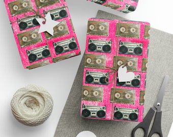 Vintage Radio Cassette Player Aesthetics Gift Wrap, Glossy or Matte Wrapping Paper Roll, Stationery Supply, Paper Crafts, Retro Music Player