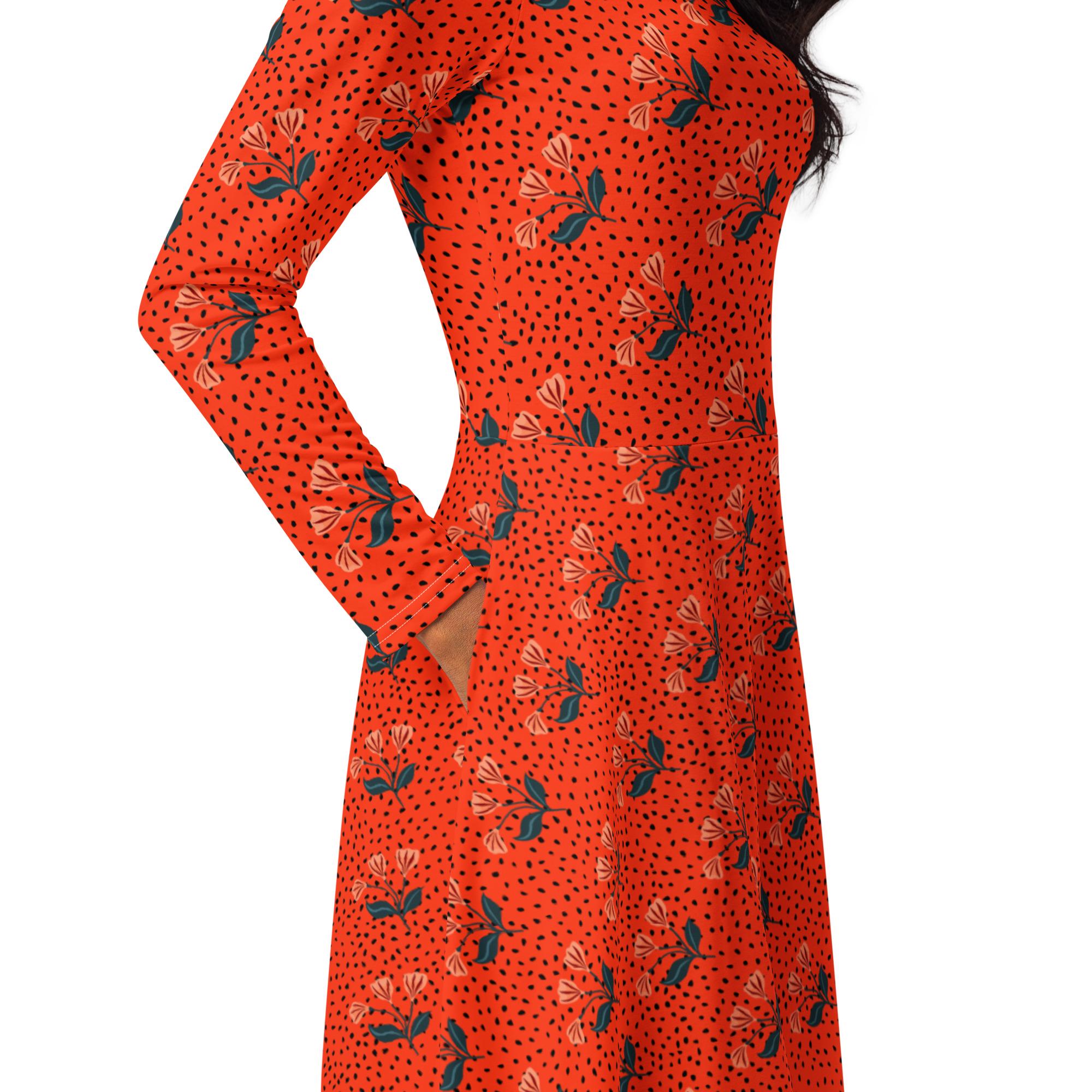 knee length dresses for ladies Lily Long Sleeve Midi Dress-Navy