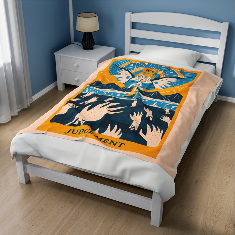 Judgment Tarot Card Velveteen Plush Blanket, Major Arcana XX, Spiritual Aesthetic Throw, Witchy