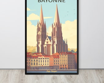 Affiche vintage de Bayonne Travel, Pays Basque Affiche de Voyage, France Retro Prints, vintage Wall Art, Airbnb Home Wall Decor, Digital Download