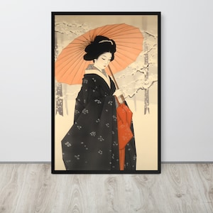 Impressão em xilogravura de gueixa de neve, arte de quimono de gueixa do período Edo, japonês Utamaro Hokusai Ukiyoe, pôster vintage, arte para impressão, download digital
