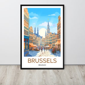 Cartel de Bruselas, Impresión de arte de viajes de Bélgica, Cartel vintage de viajes de Bruselas, Affiche de Voyage, Decoración de la pared del hogar de Airbnb, con/sin marco