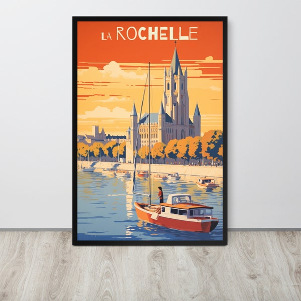 La Rochelle Vintage Poster Art, French Boat Wall Art, Boat Castle, French Travel Art, Affiche de Voyage, Home Airbnb Decor, Digital Download