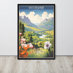Occitanie Poster, Travel Art Print, Occitanie Travel Vintage Poster, Affiche de Voyage, Colorful Vintage Digital Art, Poster (with Frame)