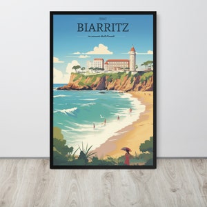 Cartel vintage de viajes de Biarritz, arte de playa francés, Affiche de Voyage, impresiones costeras, arte de pared vintage, decoración del hogar de Airbnb, descarga digital