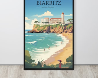 Poster di viaggio vintage di Biarritz, Francia, arte della spiaggia francese (download digitale)