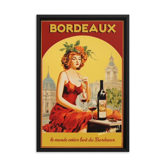 Bordeaux Wine Vintage Travel Poster, French Wall Art (digital