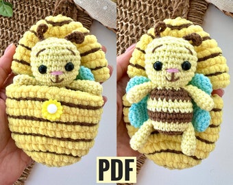 Crochet Bee in Beehive Pattern - Amigurumi Easter Bumble Bee (PDF)